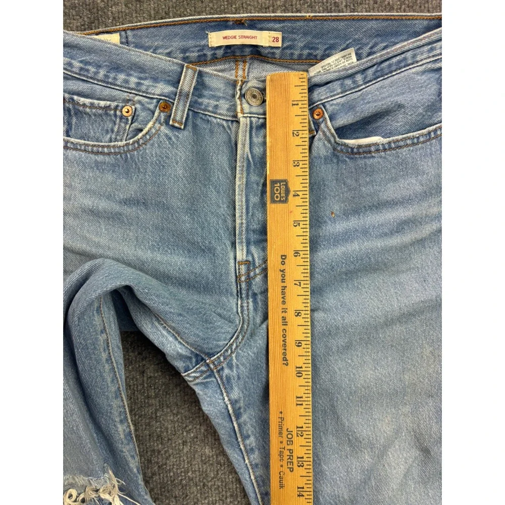 Levi's Wedgie Straight Jeans Womens 28 Blue Distressed Raw Hem Button Fly